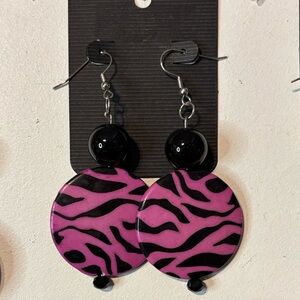 Pink and Black Zebra Print Earrings